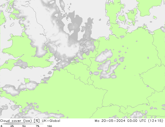 Bewolking (Laag) UK-Global ma 20.05.2024 03 UTC