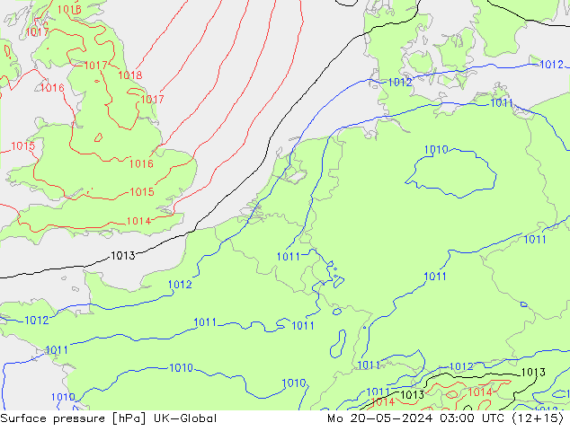 Pressione al suolo UK-Global lun 20.05.2024 03 UTC