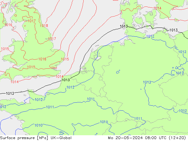 Surface pressure UK-Global Mo 20.05.2024 08 UTC