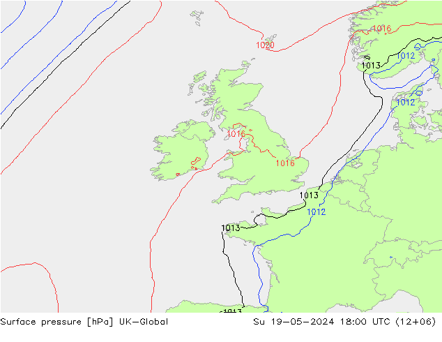Pressione al suolo UK-Global dom 19.05.2024 18 UTC