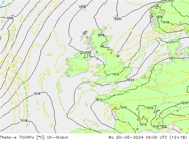 Theta-e 700hPa UK-Global Seg 20.05.2024 06 UTC