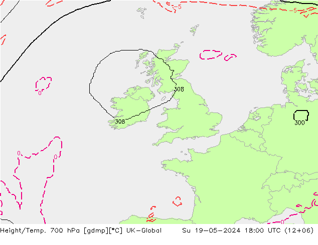 Height/Temp. 700 hPa UK-Global dom 19.05.2024 18 UTC