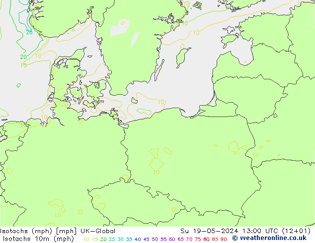 Isotachs (mph) UK-Global Dom 19.05.2024 13 UTC