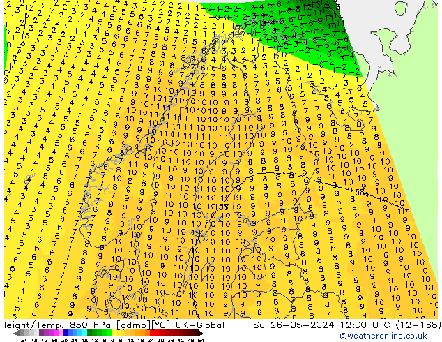 Hoogte/Temp. 850 hPa UK-Global zo 26.05.2024 12 UTC