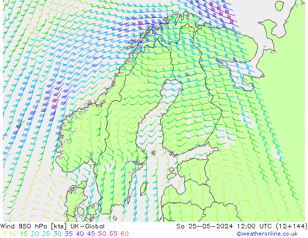 Rüzgar 850 hPa UK-Global Cts 25.05.2024 12 UTC