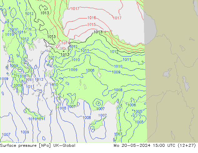 Atmosférický tlak UK-Global Po 20.05.2024 15 UTC