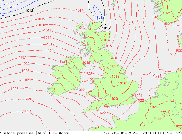 Luchtdruk (Grond) UK-Global zo 26.05.2024 12 UTC