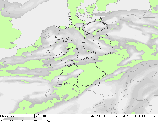 Cloud cover (high) UK-Global Mo 20.05.2024 00 UTC