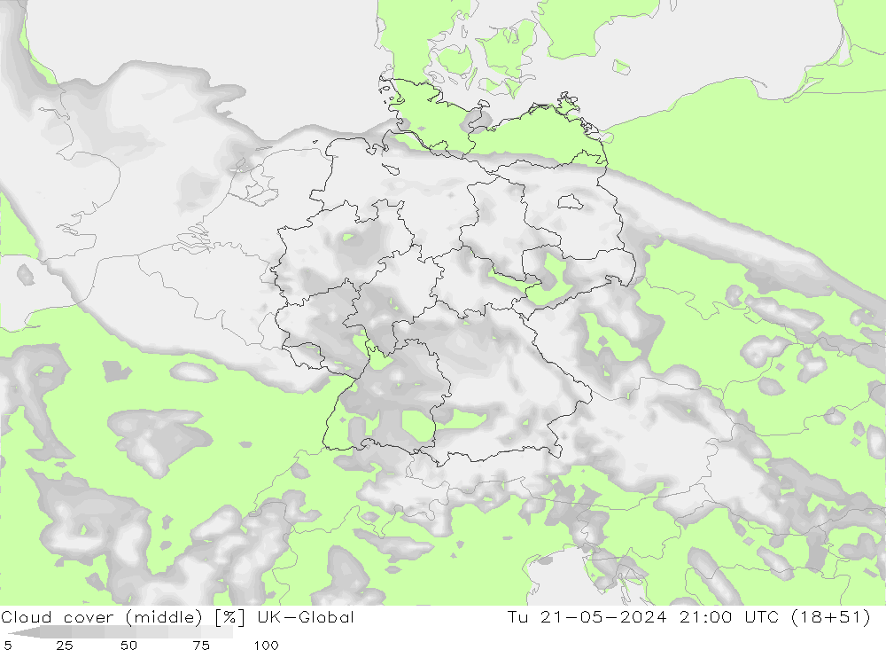 Cloud cover (middle) UK-Global Tu 21.05.2024 21 UTC