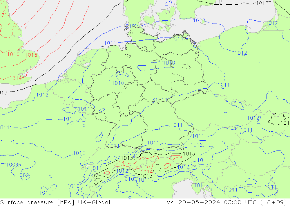 Surface pressure UK-Global Mo 20.05.2024 03 UTC
