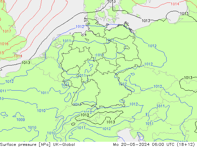 地面气压 UK-Global 星期一 20.05.2024 06 UTC