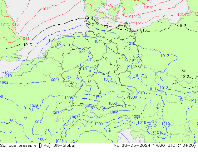 Surface pressure UK-Global Mo 20.05.2024 14 UTC
