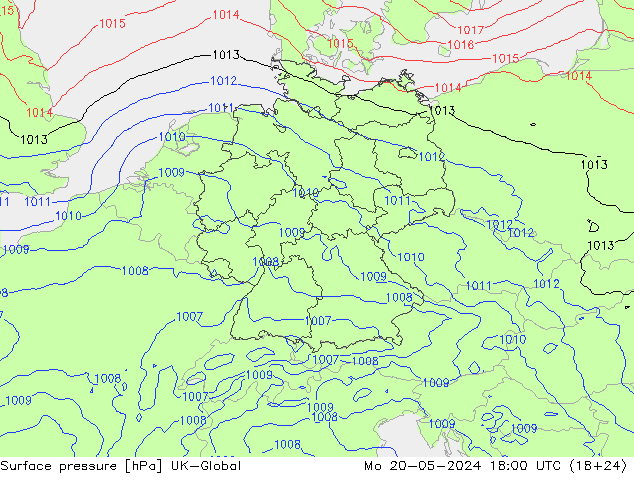 地面气压 UK-Global 星期一 20.05.2024 18 UTC