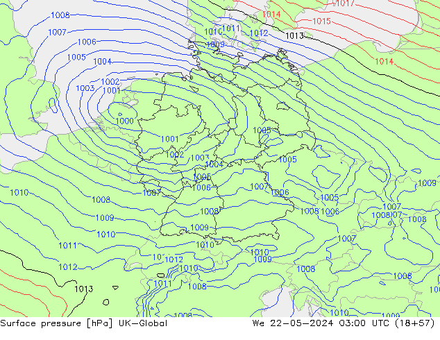 Surface pressure UK-Global We 22.05.2024 03 UTC