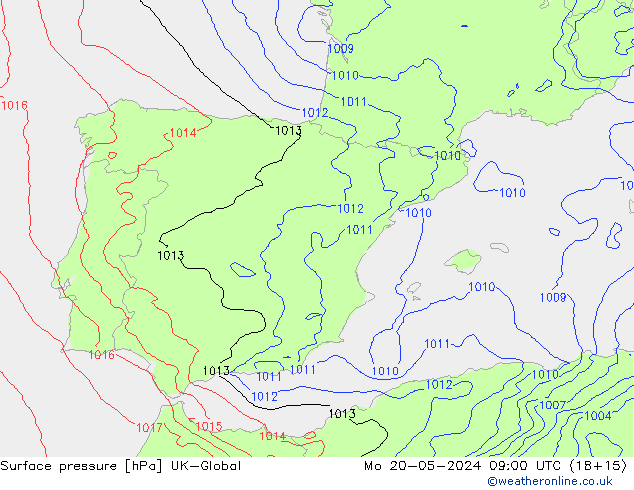 pression de l'air UK-Global lun 20.05.2024 09 UTC