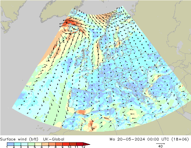 Surface wind (bft) UK-Global Mo 20.05.2024 00 UTC