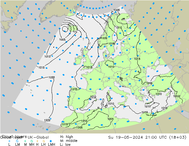 Cloud layer UK-Global 星期日 19.05.2024 21 UTC