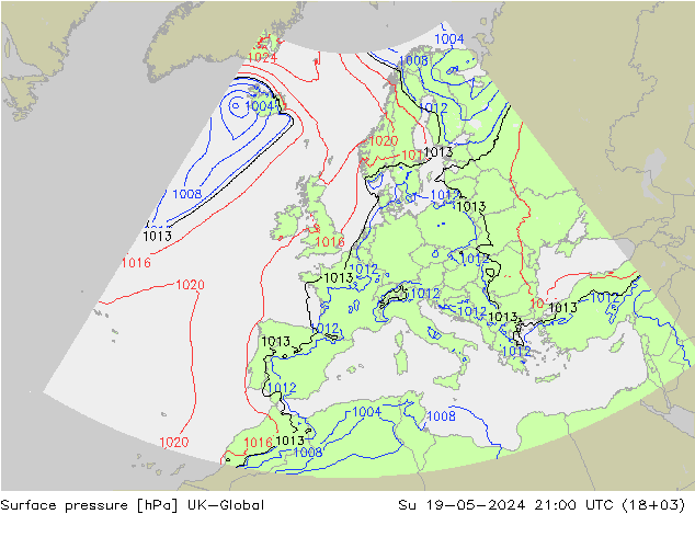 Atmosférický tlak UK-Global Ne 19.05.2024 21 UTC