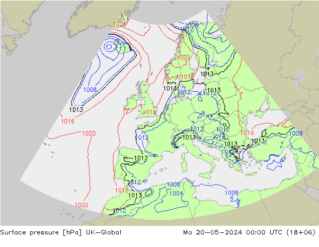 Pressione al suolo UK-Global lun 20.05.2024 00 UTC
