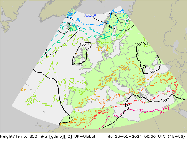 Hoogte/Temp. 850 hPa UK-Global ma 20.05.2024 00 UTC