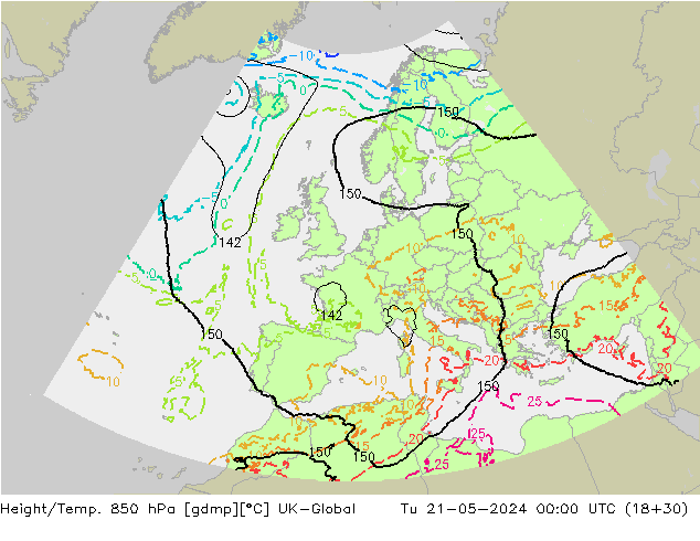 Hoogte/Temp. 850 hPa UK-Global di 21.05.2024 00 UTC