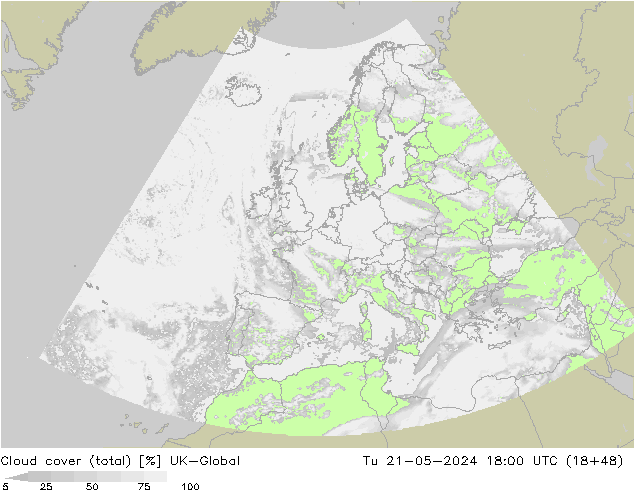 Nubes (total) UK-Global mar 21.05.2024 18 UTC