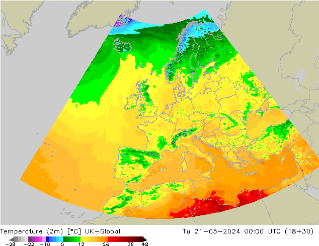 Temperatura (2m) UK-Global mar 21.05.2024 00 UTC
