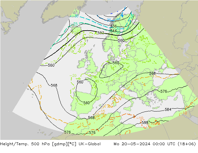 Height/Temp. 500 hPa UK-Global 星期一 20.05.2024 00 UTC