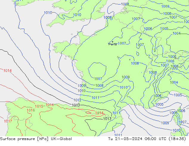 Pressione al suolo UK-Global mar 21.05.2024 06 UTC