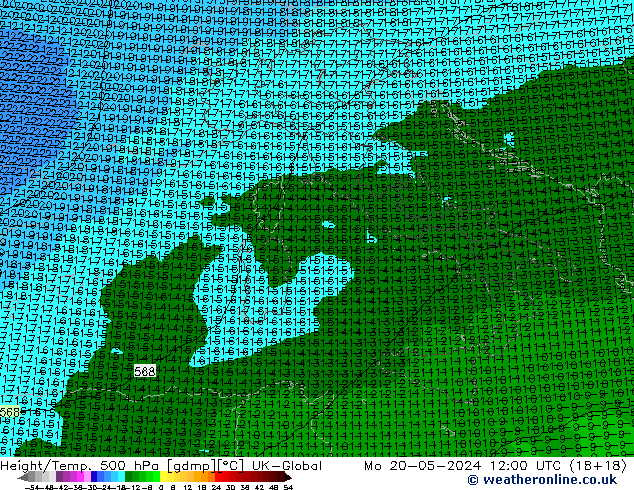 Height/Temp. 500 hPa UK-Global pon. 20.05.2024 12 UTC