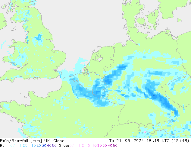 Regen/Schneefall UK-Global Di 21.05.2024 18 UTC