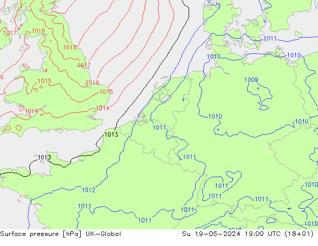 Luchtdruk (Grond) UK-Global zo 19.05.2024 19 UTC
