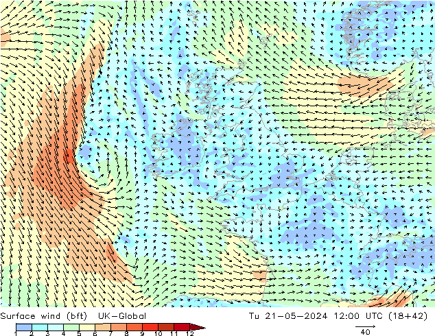 Surface wind (bft) UK-Global Tu 21.05.2024 12 UTC