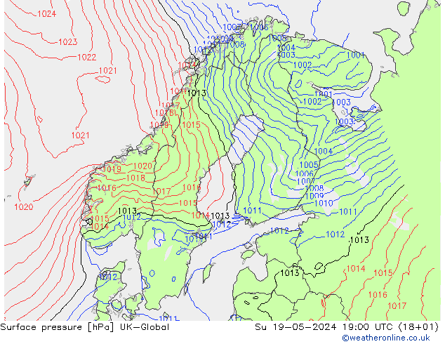 地面气压 UK-Global 星期日 19.05.2024 19 UTC