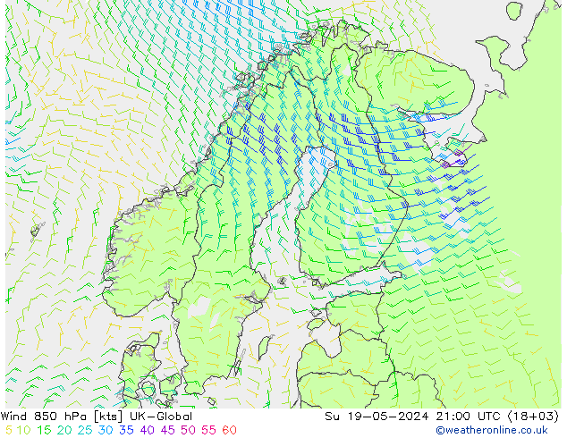 风 850 hPa UK-Global 星期日 19.05.2024 21 UTC