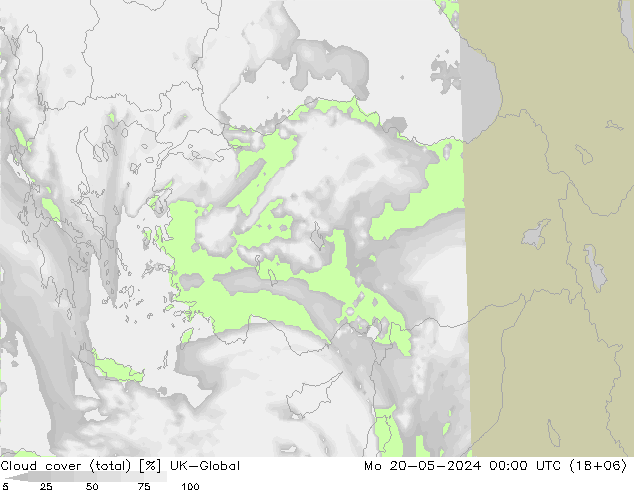 Cloud cover (total) UK-Global Mo 20.05.2024 00 UTC