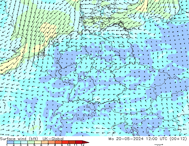 wiatr 10 m (bft) UK-Global pon. 20.05.2024 12 UTC