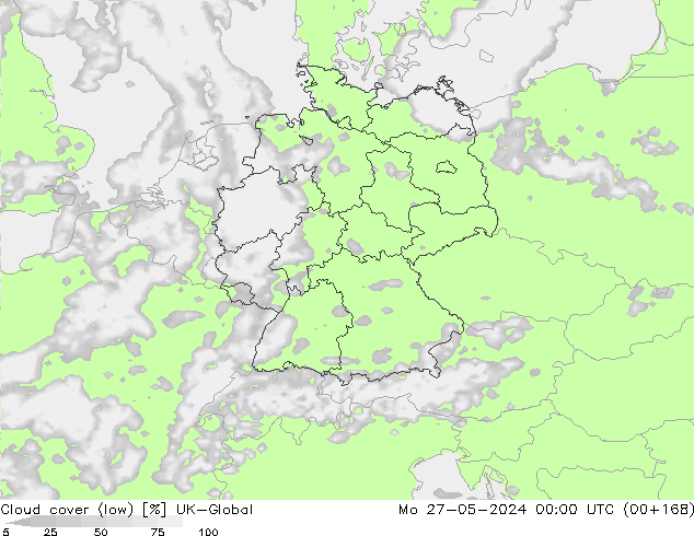 zachmurzenie (niskie) UK-Global pon. 27.05.2024 00 UTC