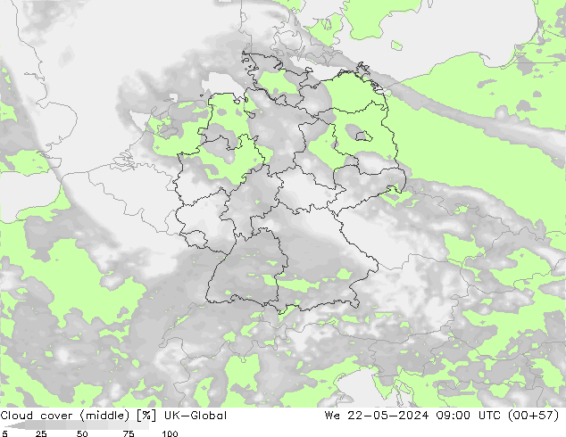 Nuages (moyen) UK-Global mer 22.05.2024 09 UTC
