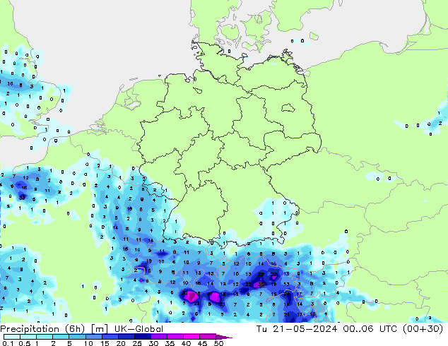 Precipitação (6h) UK-Global Ter 21.05.2024 06 UTC