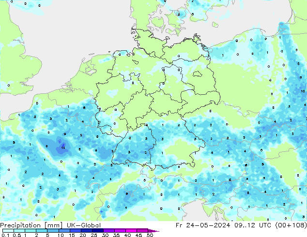 Precipitazione UK-Global ven 24.05.2024 12 UTC