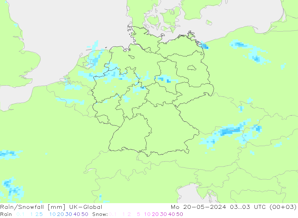 Rain/Snowfall UK-Global pon. 20.05.2024 03 UTC