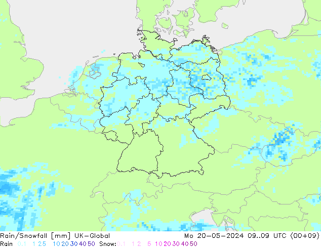 Rain/Snowfall UK-Global lun 20.05.2024 09 UTC