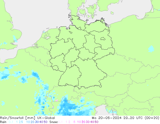 Regen/Schneefall UK-Global Mo 20.05.2024 20 UTC