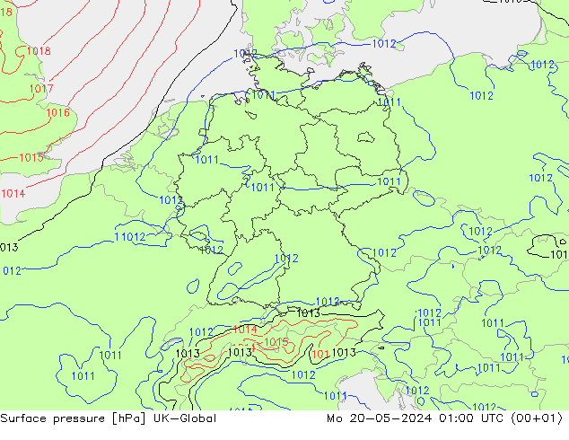 Surface pressure UK-Global Mo 20.05.2024 01 UTC