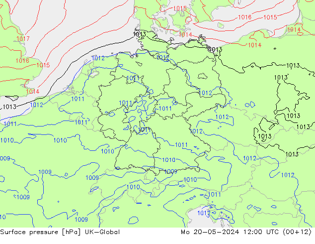 pression de l'air UK-Global lun 20.05.2024 12 UTC