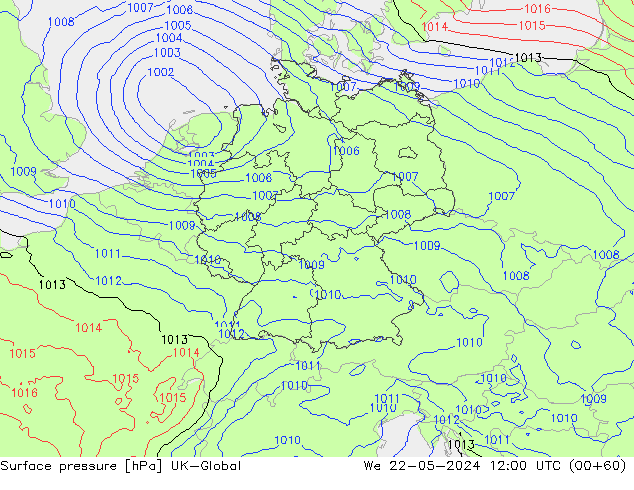 pression de l'air UK-Global mer 22.05.2024 12 UTC