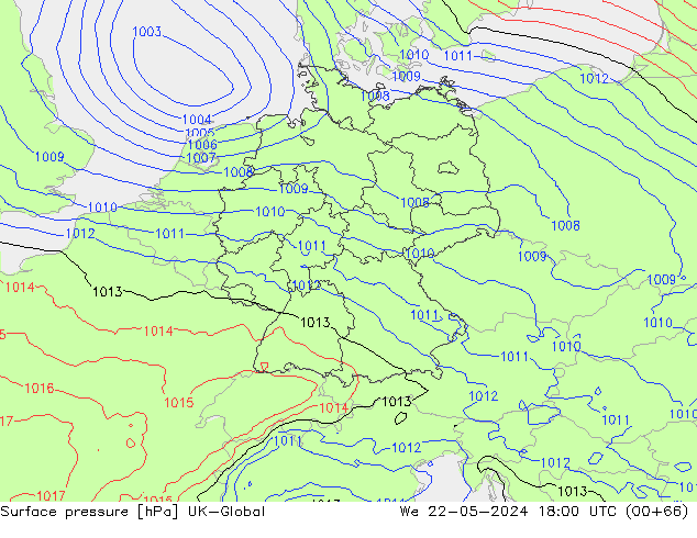 Surface pressure UK-Global We 22.05.2024 18 UTC