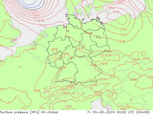 Surface pressure UK-Global Fr 24.05.2024 00 UTC