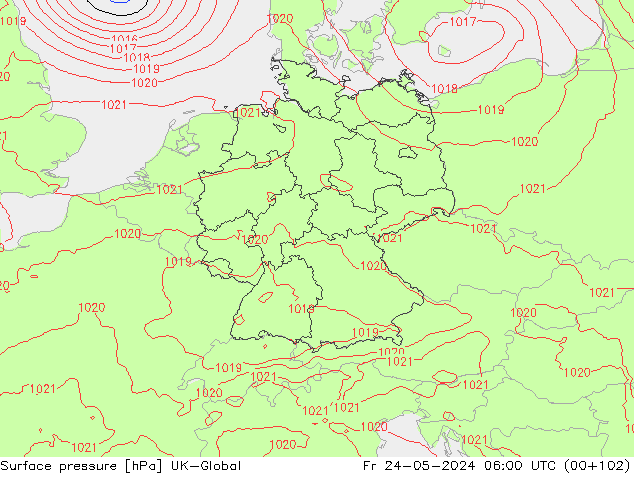Surface pressure UK-Global Fr 24.05.2024 06 UTC